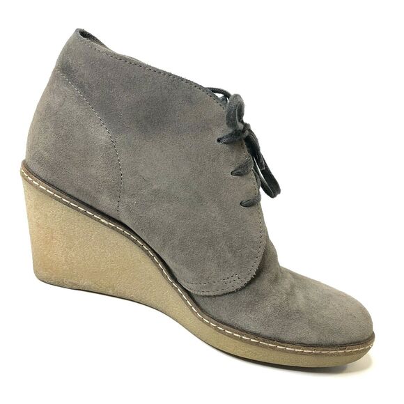 J Crew Womens Gray Suede Wedge Lace Up Booties Macalister Italy Size 8 - Picture 3 of 12
